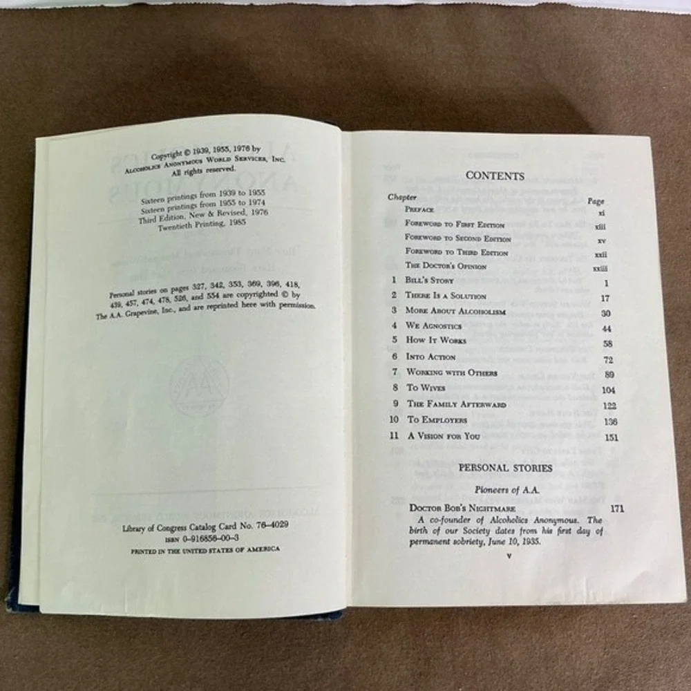 Alcoholics Anonymous Big‎ Book 3rd Edition 20th Printing 1985 Hardcover AA Blue